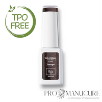 Vernis semi-permanent 1944 Paris Gel Vegan teinte Amaya NGV268.  une couleur marron chocolat intense aux micro-paillettes dorées scintillantes. Formule sans Hema et sans TPO, format 7ml.
