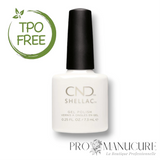Flacon de vernis semi-permanent CND Shellac White Wedding, teinte blanc nacré doux pour mariage, format 7,3ml, formule sans TPO.