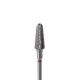 Zoom embout carbure Staleks FT70V060/14 forme frustum sommet plat et côtés inclinés pour correction ongles artificiels travail décollements et traitement callosités épaisses pédicurie