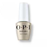 Flacon de vernis semi-permanent OPI GelColor Suzi’s Pager, teinte greige (gris-beige) neutre, flacon 15ml formule sans TPO.