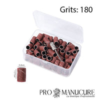 Embouts émeris ProManucure Grit 180, manchons de ponçage professionnels pour préparation de l'ongle naturel et finition de pose gel.