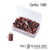 Embouts émeris ProManucure Grit 180, manchons de ponçage professionnels pour préparation de l'ongle naturel et finition de pose gel.