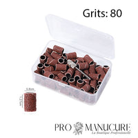 Embouts émeris ProManucure Grit 80, manchons de ponçage gros grain pour dépose de faux ongles et dégrossissage de la matière.
