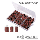 Kit mixte d'embouts émeris ProManucure Grit 80, 120 et 180 pour prothésiste ongulaire : retrait, façonnage et finition.