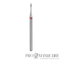 Embout diamant Staleks Pro Expert FA12R010/3 mini flamme bague rouge grain doux diamètre 1 mm partie active 3 mm pour cuticules fines et zones étroites