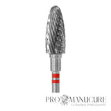 Zoom embout carbure Staleks FT91R060/14 corn gauchère sens antihoraire grain rouge pour dépose délicate gel acrylique et finition