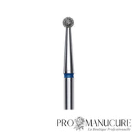 Zoom embout boule diamanté bleu Staleks FA01B025 tige inox 2,5 mm pour ptérygium et replis latéraux de l'ongle