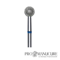 Zoom embout boule diamanté bleu Staleks FA01B050 tige inox 5 mm pour ouverture sillons latéraux et retrait peaux mortes