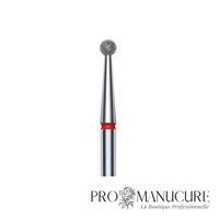 Zoom embout boule diamanté rouge Staleks FA01R025 tige inox 2,5 mm pour ptérygium et traitement délicat de la peau