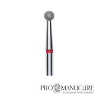Zoom embout boule diamanté rouge Staleks FA01R035 tige inox 3,5 mm pour ptérygium et traitement délicat de la peau