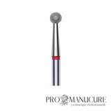 Zoom embout boule diamanté rouge Staleks FA01R035 tige inox 3,5 mm pour ptérygium et traitement délicat de la peau