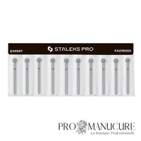 Pack - Fraise diamant Staleks Pro Expert FA01R050 boule rouge 5 mm grain doux pour cuticules manucure et pédicure professionnelle
