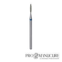 Embout diamant Staleks Pro Expert FA10B014/8 flamme flame pointe arrondie bague bleue grain moyen diamètre 1,4 mm partie active 8 mm format ultra-fin maximum pour manucure pédiatrique sécurisée et zones les plus étroites