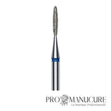 Zoom embout diamant Staleks FA10B014/8 forme flame pointe arrondie ultra-fine maximum grain moyen pour travail sillons latéraux les plus serrés ongles enfants et finition pédiatrique de précision millimétrique