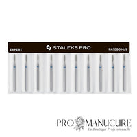 Pack - Embout diamant Staleks Pro Expert FA10B014/8 flamme flame pointe arrondie bague bleue grain moyen diamètre 1,4 mm partie active 8 mm format ultra-fin maximum pour manucure pédiatrique sécurisée et zones les plus étroites