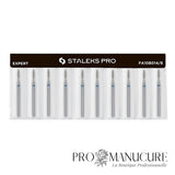 Pack - Embout diamant Staleks Pro Expert FA10B014/8 flamme flame pointe arrondie bague bleue grain moyen diamètre 1,4 mm partie active 8 mm format ultra-fin maximum pour manucure pédiatrique sécurisée et zones les plus étroites
