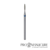 Embout diamant Staleks Pro Expert FA10B016/8 flamme flame pointe arrondie bague bleue grain moyen diamètre 1,6 mm partie active 8 mm format ultra-fin pour manucure russe combinée sécurisée petits ongles enfants