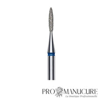 Zoom embout diamant Staleks FA10B016/8 forme flame pointe arrondie ultra-fine grain moyen pour travail sillons latéraux serrés ongles fins et finition sécurisée péri-unguéale
