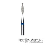 Zoom embout diamant Staleks FA10B016/8 forme flame pointe arrondie ultra-fine grain moyen pour travail sillons latéraux serrés ongles fins et finition sécurisée péri-unguéale