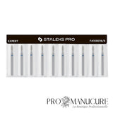 Pack - Embout diamant Staleks Pro Expert FA10B016/8 flamme flame pointe arrondie bague bleue grain moyen diamètre 1,6 mm partie active 8 mm format ultra-fin pour manucure russe combinée sécurisée petits ongles enfants