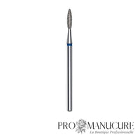Embout diamant Staleks Pro Expert FA10B021/8 flamme flame pointe arrondie bague bleue grain moyen diamètre 2,1 mm partie active 8 mm pour soulèvement cuticules polyvalent et travail péri-unguéal sécurisé
