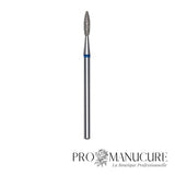 Embout diamant Staleks Pro Expert FA10B021/8 flamme flame pointe arrondie bague bleue grain moyen diamètre 2,1 mm partie active 8 mm pour soulèvement cuticules polyvalent et travail péri-unguéal sécurisé
