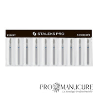 Pack - Embout diamant Staleks Pro Expert FA10B021/8 flamme flame pointe arrondie bague bleue grain moyen diamètre 2,1 mm partie active 8 mm pour soulèvement cuticules polyvalent et travail péri-unguéal sécurisé