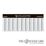 Pack - Embout diamant Staleks Pro Expert FA10B021/8 flamme flame pointe arrondie bague bleue grain moyen diamètre 2,1 mm partie active 8 mm pour soulèvement cuticules polyvalent et travail péri-unguéal sécurisé