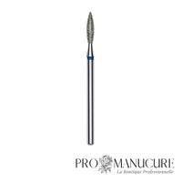 Embout diamant Staleks Pro Expert FA10B023/10 flamme flame pointe arrondie bague bleue grain moyen diamètre 2,3 mm partie active 10 mm pour soulèvement cuticules polyvalent et travail péri-unguéal ongles longs