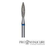 Zoom embout diamant Staleks FA10B023/10 forme flame pointe arrondie sécurisée pour traitement sillons latéraux retrait ptérygion et manucure russe combinée polyvalente quotidienne