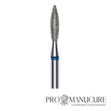 Zoom embout diamant Staleks FA10B023/10 forme flame pointe arrondie sécurisée pour traitement sillons latéraux retrait ptérygion et manucure russe combinée polyvalente quotidienne