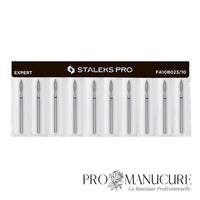 Pack - Embout diamant Staleks Pro Expert FA10B023/10 flamme flame pointe arrondie bague bleue grain moyen diamètre 2,3 mm partie active 10 mm pour soulèvement cuticules polyvalent et travail péri-unguéal ongles longs