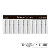 Pack - Embout diamant Staleks Pro Expert FA10B023/10 flamme flame pointe arrondie bague bleue grain moyen diamètre 2,3 mm partie active 10 mm pour soulèvement cuticules polyvalent et travail péri-unguéal ongles longs