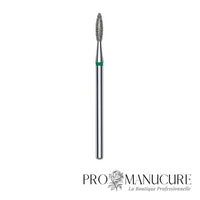 Embout diamant Staleks Pro Expert FA10G021/8 flamme flame pointe arrondie bague verte grain dur diamètre 2,1 mm partie active 8 mm pour dépose rapide gel polish et travail intensif cuticules