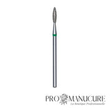 Embout diamant Staleks Pro Expert FA10G021/8 flamme flame pointe arrondie bague verte grain dur diamètre 2,1 mm partie active 8 mm pour dépose rapide gel polish et travail intensif cuticules