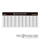 Pack - Embout diamant Staleks Pro Expert FA10G021/8 flamme flame pointe arrondie bague verte grain dur diamètre 2,1 mm partie active 8 mm pour dépose rapide gel polish et travail intensif cuticules