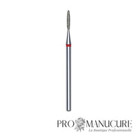 Embout diamant Staleks Pro Expert FA10R014/8 flamme flame pointe arrondie bague rouge grain doux diamètre 1,4 mm partie active 8 mm format ultra-fin maximum pour manucure pédiatrique sécurité absolue ongles enfants ultra-fragiles
