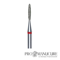 Zoom embout diamant Staleks FA10R014/8 forme flame pointe arrondie ultra-fine maximum grain doux triple sécurité pour travail sillons latéraux les plus serrés ongles enfants et finition pédiatrique de précision millimétrique sécurisée
