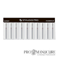 Pack - Embout diamant Staleks Pro Expert FA10R014/8 flamme flame pointe arrondie bague rouge grain doux diamètre 1,4 mm partie active 8 mm format ultra-fin maximum pour manucure pédiatrique sécurité absolue ongles enfants ultra-fragiles