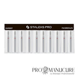 Pack - Embout diamant Staleks Pro Expert FA10R014/8 flamme flame pointe arrondie bague rouge grain doux diamètre 1,4 mm partie active 8 mm format ultra-fin maximum pour manucure pédiatrique sécurité absolue ongles enfants ultra-fragiles