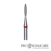 Zoom embout diamant Staleks FA10R016/8 forme flame pointe arrondie ultra-fine grain doux pour travail sillons latéraux serrés et finition pédiatrique sécurisée triple sécurité