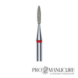Zoom embout diamant Staleks FA10R016/8 forme flame pointe arrondie ultra-fine grain doux pour travail sillons latéraux serrés et finition pédiatrique sécurisée triple sécurité