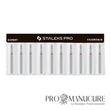 Pack - Embout diamant Staleks Pro Expert FA10R016/8 flamme flame pointe arrondie bague rouge grain doux diamètre 1,6 mm partie active 8 mm format ultra-fin pour manucure russe combinée sécurité ultime ongles enfants fragiles