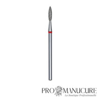 Embout diamant Staleks Pro Expert FA10R021/8 flamme flame pointe arrondie bague rouge grain doux diamètre 2,1 mm partie active 8 mm pour travail péri-unguéal délicat ongles fragiles et débutantes