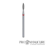Embout diamant Staleks Pro Expert FA10R021/8 flamme flame pointe arrondie bague rouge grain doux diamètre 2,1 mm partie active 8 mm pour travail péri-unguéal délicat ongles fragiles et débutantes