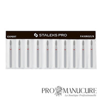 Pack - Embout diamant Staleks Pro Expert FA10R021/8 flamme flame pointe arrondie bague rouge grain doux diamètre 2,1 mm partie active 8 mm pour travail péri-unguéal délicat ongles fragiles et débutantes