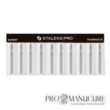Pack - Embout diamant Staleks Pro Expert FA10R021/8 flamme flame pointe arrondie bague rouge grain doux diamètre 2,1 mm partie active 8 mm pour travail péri-unguéal délicat ongles fragiles et débutantes
