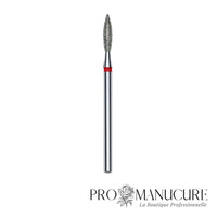 Embout diamant Staleks Pro Expert FA10R023/10 flamme flame pointe arrondie bague rouge grain doux diamètre 2,3 mm partie active 10 mm pour travail péri-unguéal délicat ongles longs fragiles débutantes