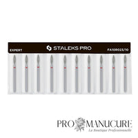 Pack - Embout diamant Staleks Pro Expert FA10R023/10 flamme flame pointe arrondie bague rouge grain doux diamètre 2,3 mm partie active 10 mm pour travail péri-unguéal délicat ongles longs fragiles débutantes