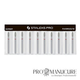Pack - Embout diamant Staleks Pro Expert FA10R023/10 flamme flame pointe arrondie bague rouge grain doux diamètre 2,3 mm partie active 10 mm pour travail péri-unguéal délicat ongles longs fragiles débutantes